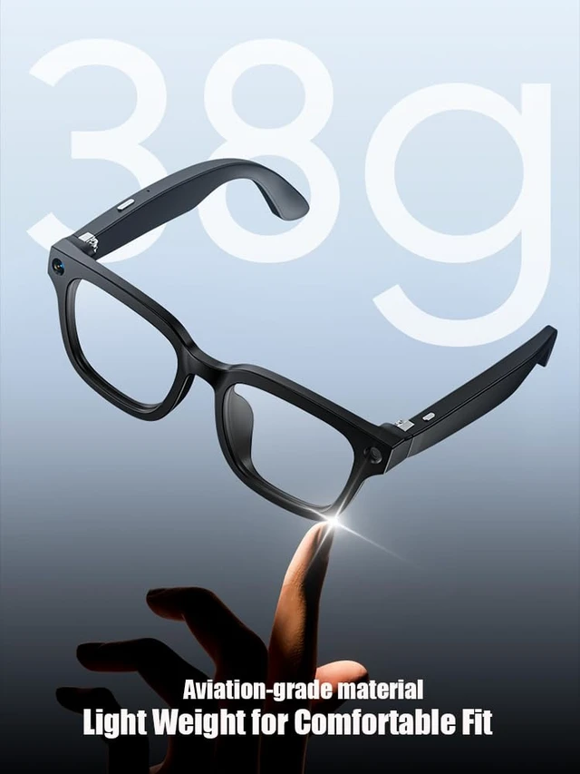 Alt view image 7 of 7 - AI Smart Glasses with Camera and Realtime Translation (Black +Clear lens) with HD Camera for Video Photo, Bluetooth and Wifi Transfer, with Microphone for Talk, Light Weight