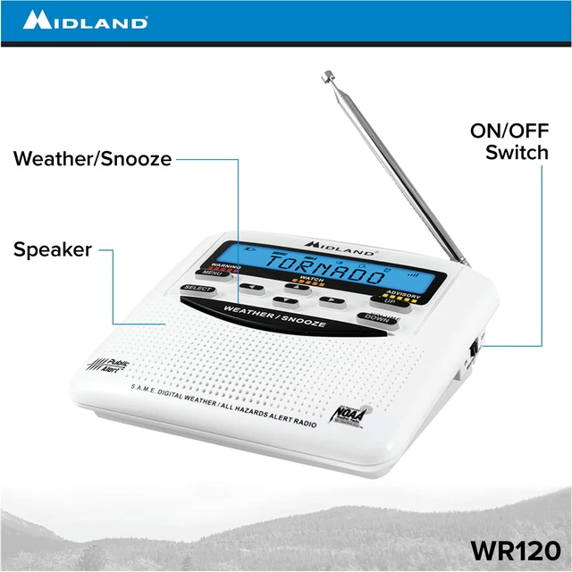 Alt view image 3 of 7 - WR120, NOAA Emergency Weather Alert Radio - S.A.M.E. Localized Programming, Trilingual Display, 60+ Emergency Alerts, & Alarm Clock (WR120C - Clam Packaging)