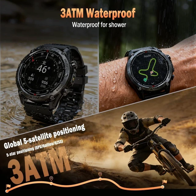 Alt view image 3 of 7 - Rugged Military Smart Watch for Men with GPS,1.43" AMOLED Bluetooth Call Fitness Watch, Flashlight, Compass, Heart Rate Blood Oxygen Sleep Monitor, Sport Modes, Waterproof Smartwatch for iOS Android