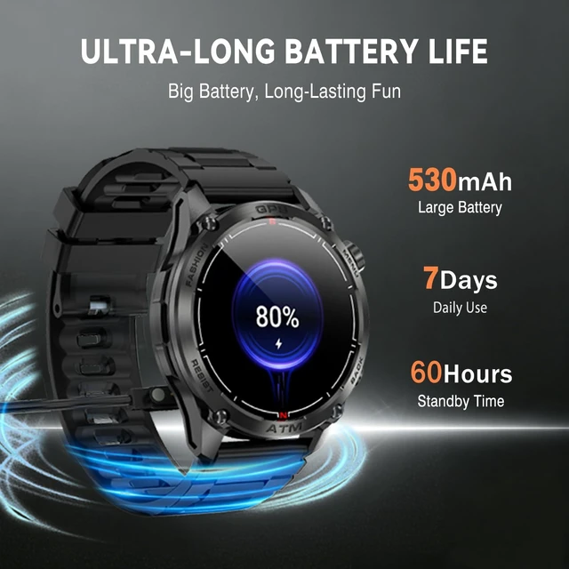 Alt view image 5 of 7 - Rugged Military Smart Watch for Men with GPS,1.43" AMOLED Bluetooth Call Fitness Watch, Flashlight, Compass, Heart Rate Blood Oxygen Sleep Monitor, Sport Modes, Waterproof Smartwatch for iOS Android