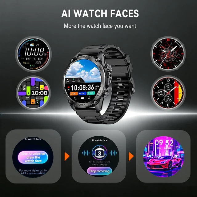 Alt view image 6 of 7 - Rugged Military Smart Watch for Men with GPS,1.43" AMOLED Bluetooth Call Fitness Watch, Flashlight, Compass, Heart Rate Blood Oxygen Sleep Monitor, Sport Modes, Waterproof Smartwatch for iOS Android