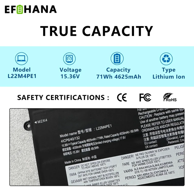 Alt view image 2 of 6 - L22M4PE1 71Wh Laptop Battery Replacement for Lenovo ThinkBook 16 G6 ABP G6 IRL G7 ARP G7 IML G8 IRL Series SB11N47477 5B11L93199 SB11N47477 5B11N47479 L22D4PE1 SB11L93198 5B11L93201 15.36V