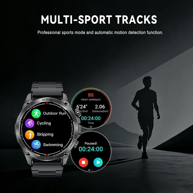 Alt view image 7 of 7 - Rugged Military Smart Watch for Men with GPS,1.43" AMOLED Bluetooth Call Fitness Watch, Flashlight, Compass, Heart Rate Blood Oxygen Sleep Monitor, Sport Modes, Waterproof Smartwatch for iOS Android
