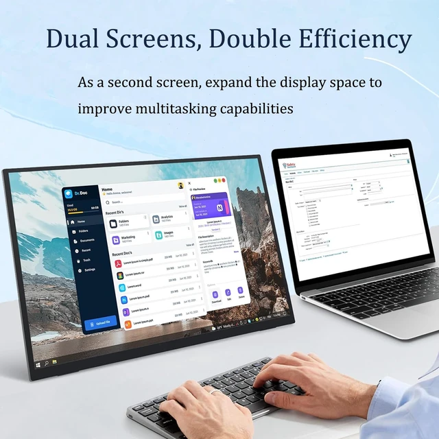 Alt view image 6 of 7 - Portable Monitor for Laptop, 15.6 Inch 1080P Second External Monitor IPS USB-C HDMI Portable Computer Monitor with Kickstand, Speakers, VESA Mountable, Travel External Second Screen for Phone