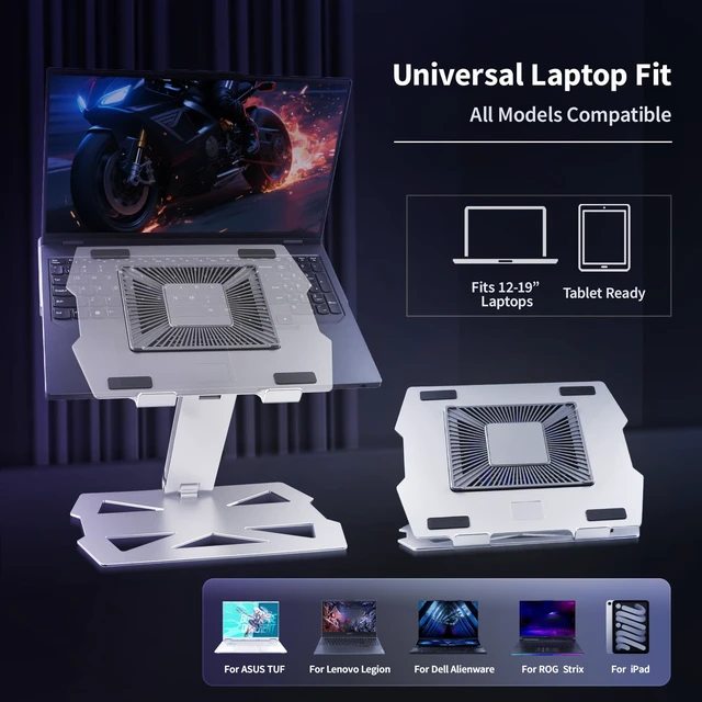 Alt view image 5 of 7 - Laptop Cooling Stand with Peltier Cooler Adjustable Height & Angle, Whisper-Quiet Aluminum Thermoelectric Cooler for 12-19 Inch Laptops, MacBook/Dell/HP/Lenovo Fast Cooling Notebook