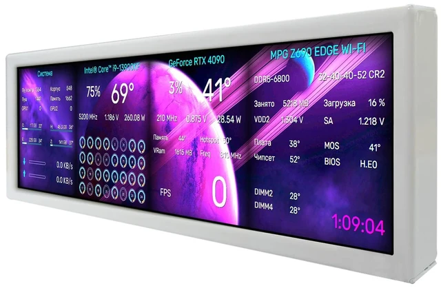 Main image of 8.8'' 1920x480 PC Case Screen Monitor Secondary Display,White for DIY Computer GPU CPU RAM Temperature Data Monitoring Sensor Panel