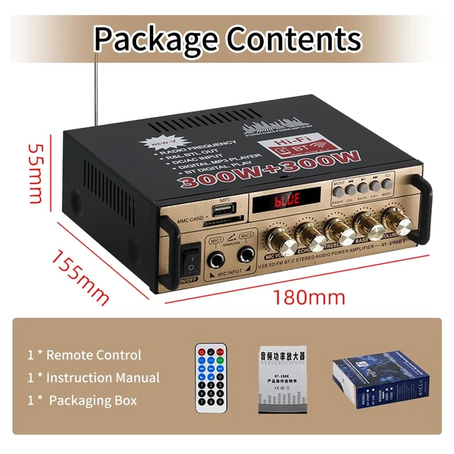 Alt view image 2 of 7 - 2.1 Channel Bluetooth HiFi Stereo Subwoofer Amplifier, RMS 20Wx2+40W Mini Digital Audio Power Amplifier & Bass Treble Control for Home Speakers, 80W Audio Stereo with Power Supply-ST-838