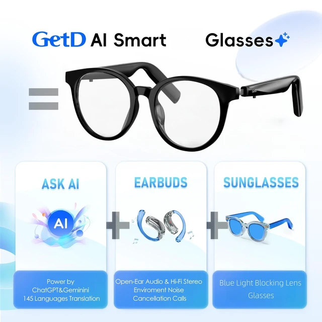 Alt view image 2 of 7 - AI Glasses for Men & Women, Smart Glasses Powered by ChatGPT with 74-Language Translation, Bluetooth 5.4 Glasses,Blue Light Filtering,11H Music Play for Driving, Travel, Business Daily Use