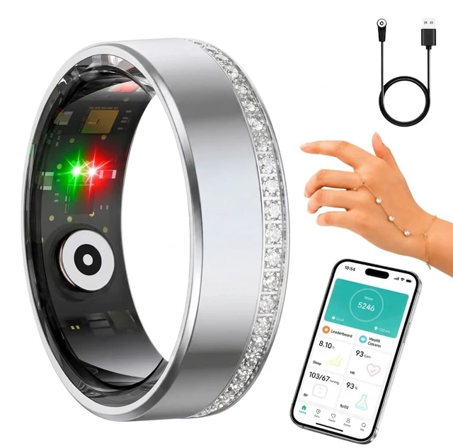 Main image of Smart Ring for Women Men - Heart Rate Sleep Tracker, 5ATM Water Resistant, Gesture Control, Up to 6-Day Battery, Bluetooth 5.2, Silver, Size 8