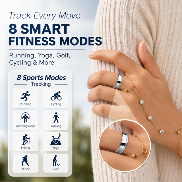 Alt view image 4 of 7 - Smart Ring for Women Men - Heart Rate Sleep Tracker, 5ATM Water Resistant, Gesture Control, Up to 6-Day Battery, Bluetooth 5.2, Silver, Size 8