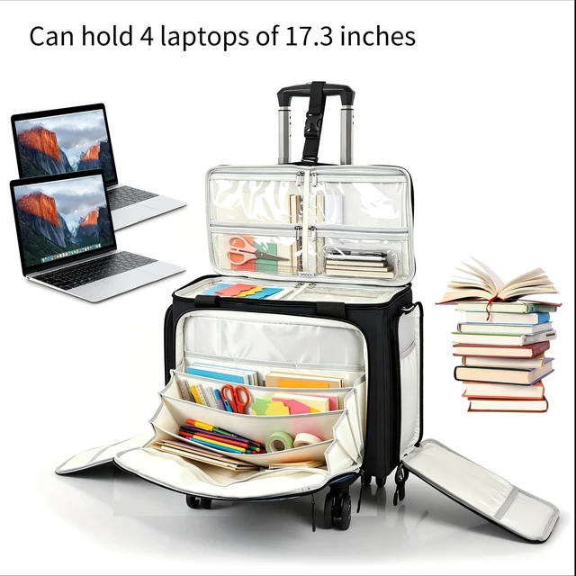 Alt view image 2 of 7 - Rolling Teacher Bag with Five 360-Degree Rotating Wheels, Designed for Teacher Art,Worker,Nurse, Srapbooking, CraftWith YKK Zipers,Fits for 17.3" Laptop
