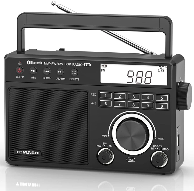 Main image of Portable AM FM SW Radio, ATS Auto Scan, Numeric Keys, MP3 Player Recording, MP3/WMA Playback via USB or microSD Card, Clock & Alarm, Sleep Timer, Backlit LCD Display, Battery or AC Power
