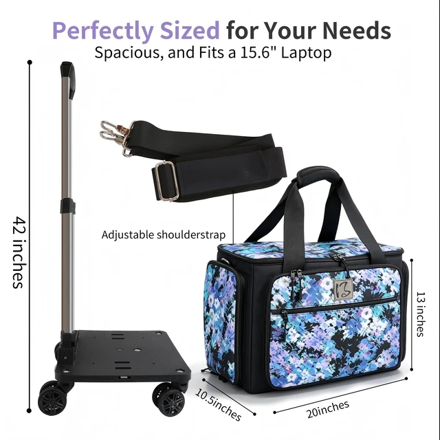 Alt view image 4 of 7 - Rolling Teacher Bag with Five 360-Degree Rotating Wheels, Designed for Teacher Art,Worker,Nurse, Srapbooking, CraftWith YKK Zipers,Fits for 17.3" Laptop