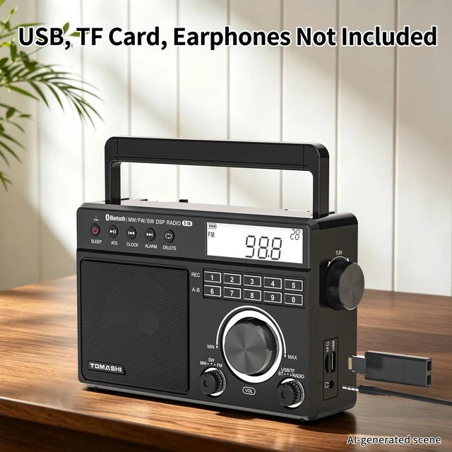 Alt view image 3 of 7 - Portable AM FM SW Radio, ATS Auto Scan, Numeric Keys, MP3 Player Recording, MP3/WMA Playback via USB or microSD Card, Clock & Alarm, Sleep Timer, Backlit LCD Display, Battery or AC Power