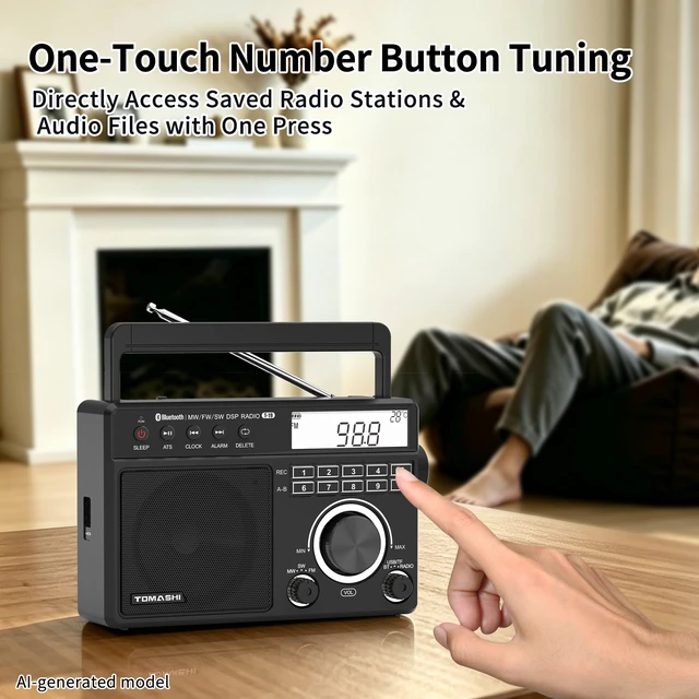Alt view image 5 of 7 - Portable AM FM SW Radio, ATS Auto Scan, Numeric Keys, MP3 Player Recording, MP3/WMA Playback via USB or microSD Card, Clock & Alarm, Sleep Timer, Backlit LCD Display, Battery or AC Power