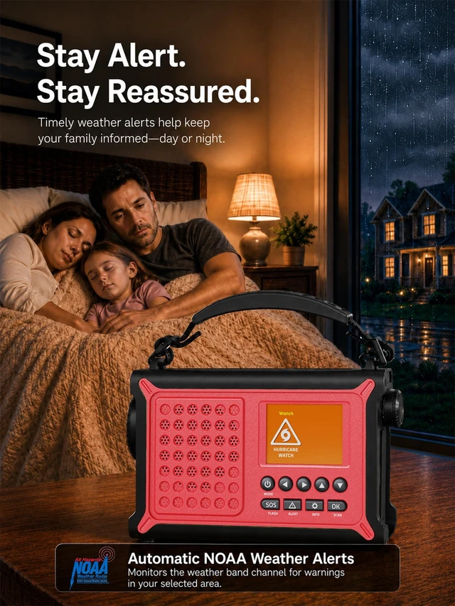 Alt view image 4 of 7 - NOAA Emergency Weather Radio with S.A.M.E. County Alerts & 12000mAh Battery County Alerts Made Simple, 2.4" Color Screen, 86 Alerts, Solar & Hand Crank Power, FM, Phone Charger, Lights & SOS