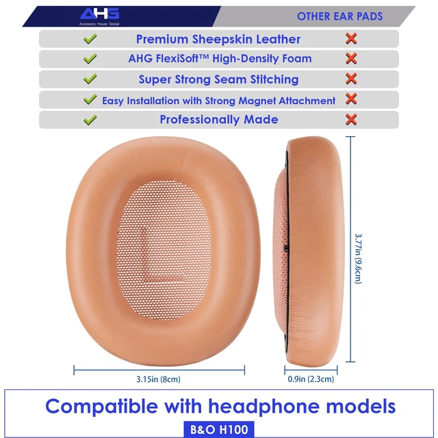 Alt view image 3 of 7 - Replacement Beoplay h100 Ear Pads Cushions Compatible with Bang & Olufsen Beoplay H100 Headphones (Sunset Apricot). Sheepskin Leather/High-Density Foam/Strong Magnet