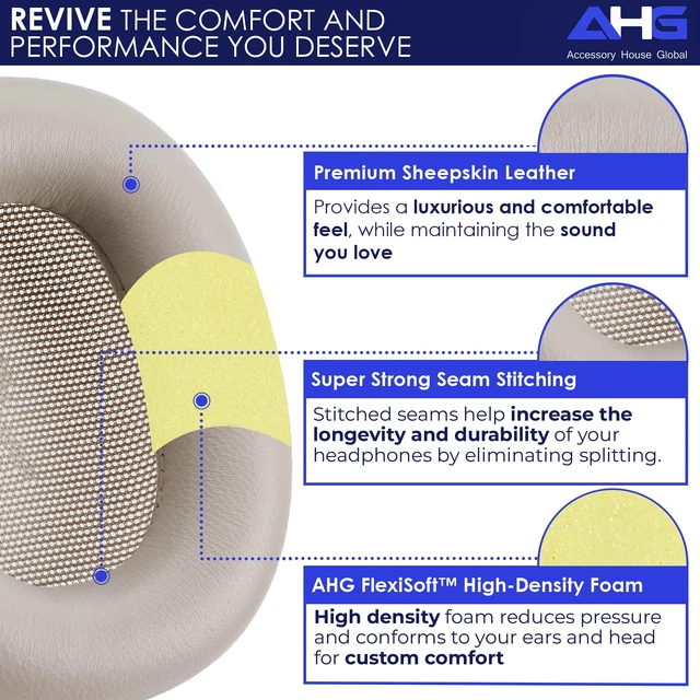 Alt view image 2 of 7 - Replacement Beoplay h100 Ear Pads Cushions Compatible with Bang & Olufsen Beoplay H100 Headphones (Hourglass Sand). Sheepskin Leather/High-Density Foam/Strong Magnet