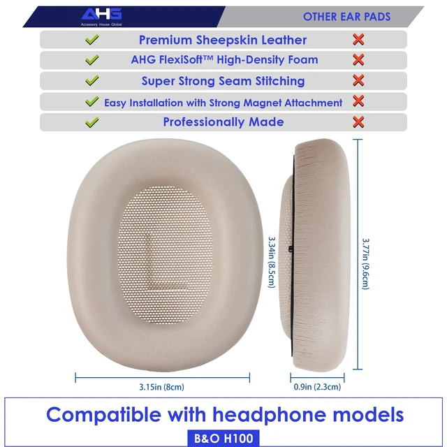 Alt view image 3 of 7 - Replacement Beoplay h100 Ear Pads Cushions Compatible with Bang & Olufsen Beoplay H100 Headphones (Hourglass Sand). Sheepskin Leather/High-Density Foam/Strong Magnet