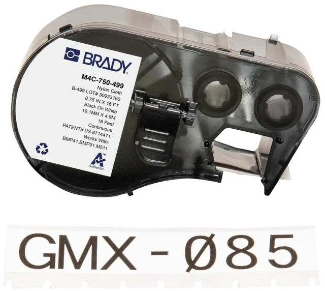 Main image of Authentic (M4C-750-499) Aggressive Adhesive Multi-Purpose Nylon Labels 0.75 in W x 16ft Black on White. for use with The BMP41, BMP51, and M511 Label Printers