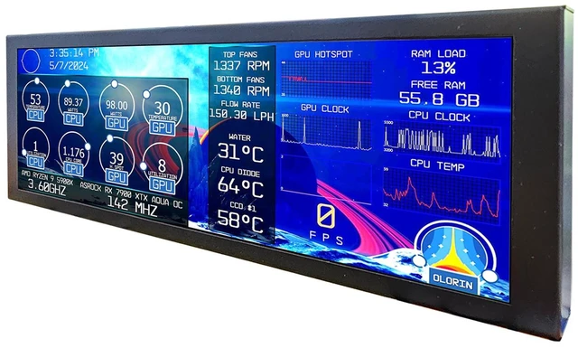 Alt view image 2 of 6 - 7.84'' 1280x400 IPS Mini Monitor Stretched Bar LCD Display,Black as PC/Computer/Laptop Speed Temperature CPU GPU Monitoring Secondary Screen