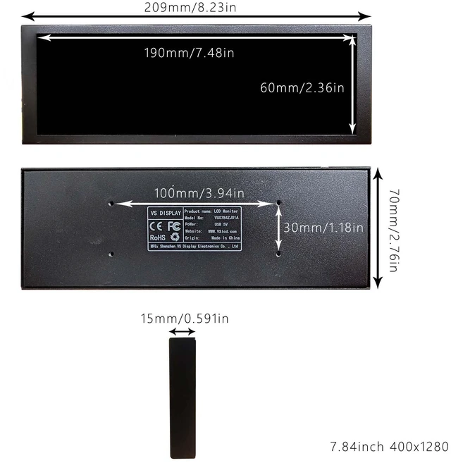 Alt view image 5 of 6 - 7.84'' 1280x400 IPS Mini Monitor Stretched Bar LCD Display,Black as PC/Computer/Laptop Speed Temperature CPU GPU Monitoring Secondary Screen