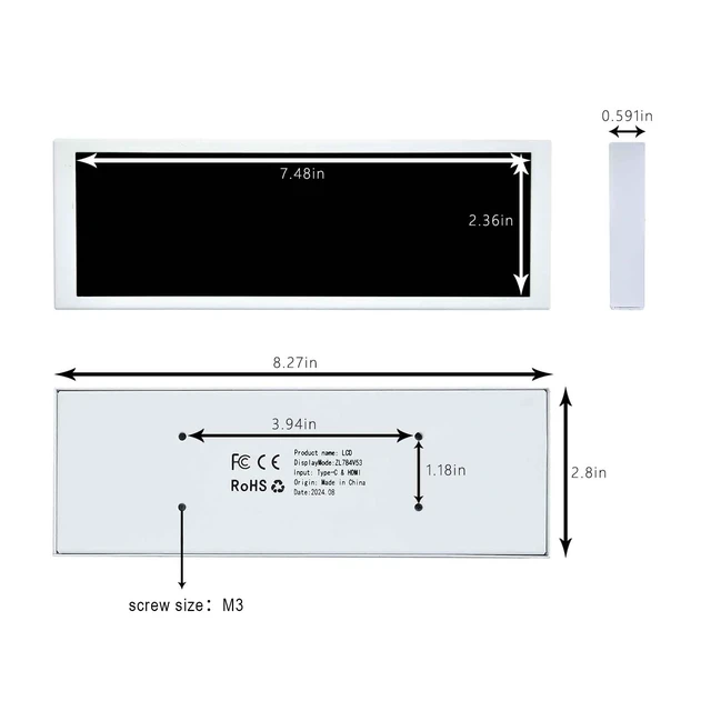 Alt view image 4 of 5 - 7.84'' 1280x400 IPS Mini Monitor Stretched Bar LCD Display,White as PC/Computer/Laptop Speed Temperature CPU GPU Monitoring Secondary Screen