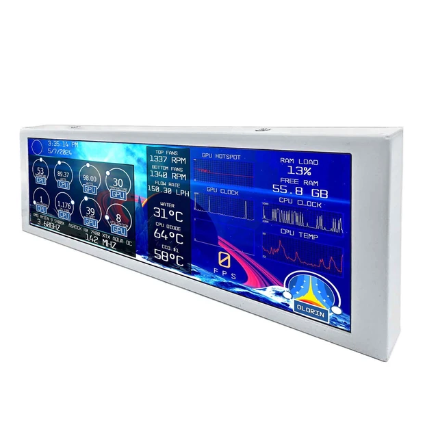 Alt view image 2 of 5 - 7.84'' 1280x400 IPS Mini Monitor Stretched Bar LCD Display,White as PC/Computer/Laptop Speed Temperature CPU GPU Monitoring Secondary Screen