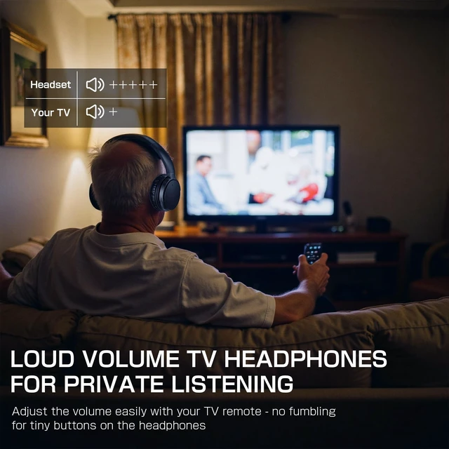 Alt view image 4 of 7 - Easy One-Button Exclusively TV Headphones for Seniors, Rechargeable, Loud Clear Wireless Bluetooth Headset for Mild Hearing Loss Private Watching with USB/Optical/RCA/3.5mm