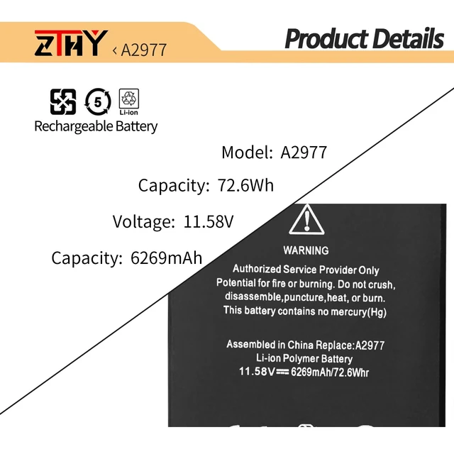 Alt view image 3 of 7 - A2977 Laptop Battery for MacBook Pro 14 inch A2992 (late 2023) Pro 14 M3 Replacement Battery for 14-inch MacBook Pro Mac15 69Wh 6068mAh 11.47V