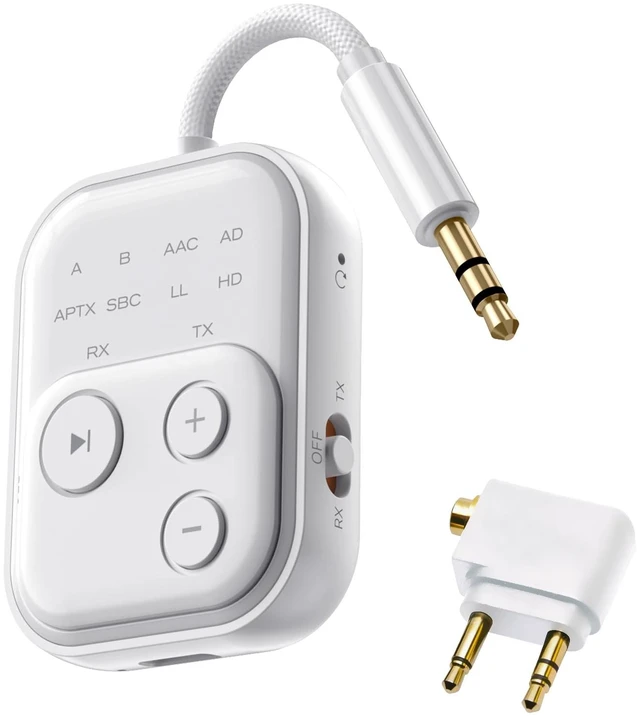 Main image of Bluetooth Wireless Transmitter/Receiver Adapter,Supports 2 Headphones2-in-1 Bluetooth Transmitter Receive with aptX Low Latency,3.5mm Aux Audio Jack Adapter for Airplane/Gym/Car Home Stereo System