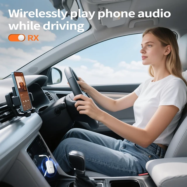 Alt view image 4 of 7 - Bluetooth Wireless Transmitter/Receiver Adapter,Supports 2 Headphones2-in-1 Bluetooth Transmitter Receive with aptX Low Latency,3.5mm Aux Audio Jack Adapter for Airplane/Gym/Car Home Stereo System