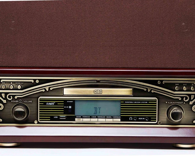Alt view image 3 of 3 - TechPlay TCP9560, High Power 20W Retro Wooden 3 Speed Bluetooth Turntable, with CD Player, AM/FM Radio, USB Recording and Playback with Remote Control. (Walnut)