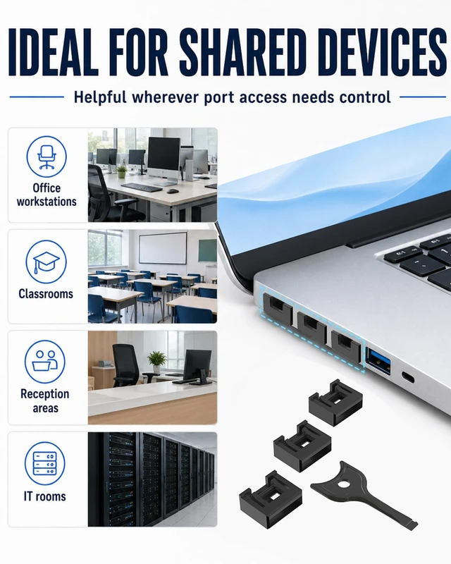 Alt view image 3 of 7 - 100-Pack USB-A Port Locks with 5 Keys,Laptop Security Locks for Physical Security and Malware Protection, Removable USB-A Port Locks for PC Laptops,Protecting Data and Information Security (Black)