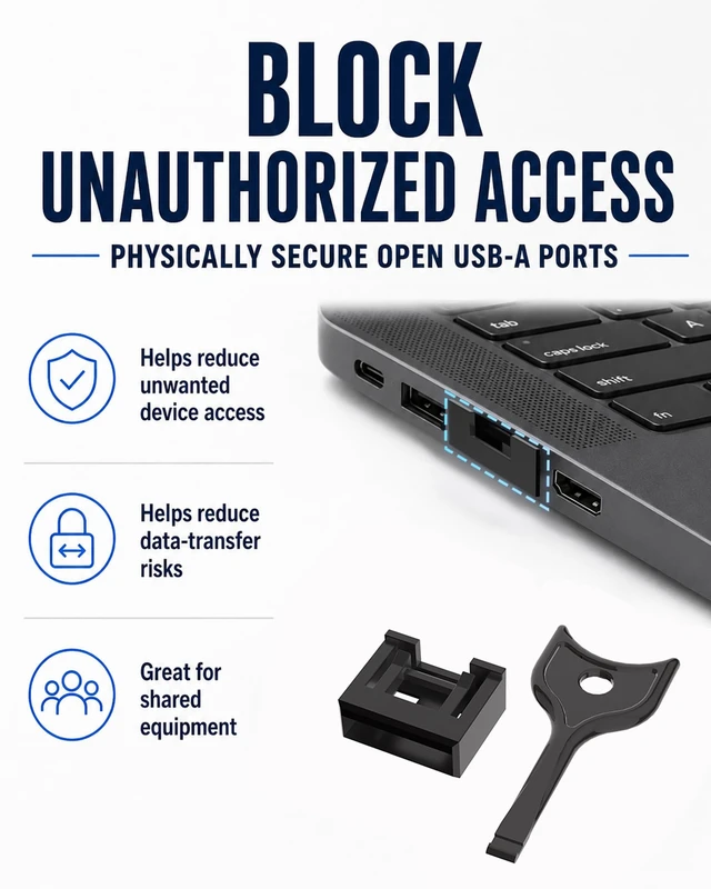 Alt view image 7 of 7 - 100-Pack USB-A Port Locks with 5 Keys,Laptop Security Locks for Physical Security and Malware Protection, Removable USB-A Port Locks for PC Laptops,Protecting Data and Information Security (Black)