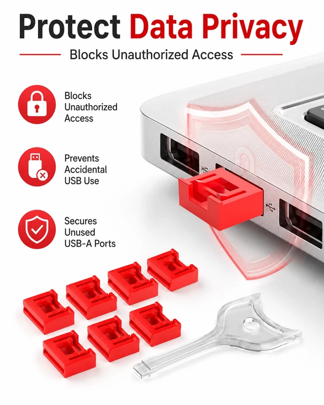 Alt view image 3 of 7 - 100-Pack USB-A Port Locks with 5 Keys,Laptop Security Locks for Physical Security and Malware Protection, Removable USB-A Port Locks for PC Laptops,Protecting Data and Information Security (Red)