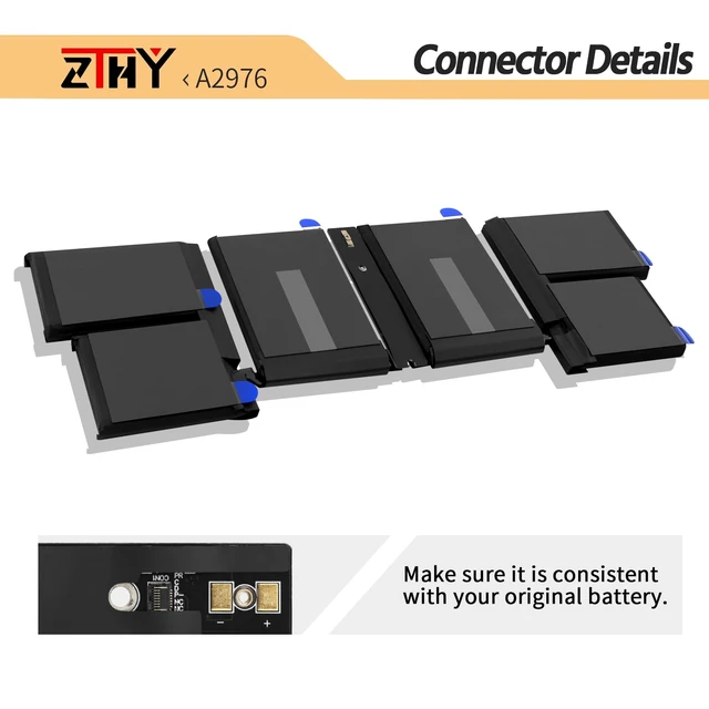Alt view image 4 of 7 - A2976 Laptop Battery for MacBook Pro 16-inch A2991 (late 2023) MRW43LL/A MRW13LL/A MRW63LL/A MRW23LL/A MRW73LL/A MRW33LL/A M3 Pro (end of 2023) EMC 8408 11.57V 99.6Wh 8607mAh