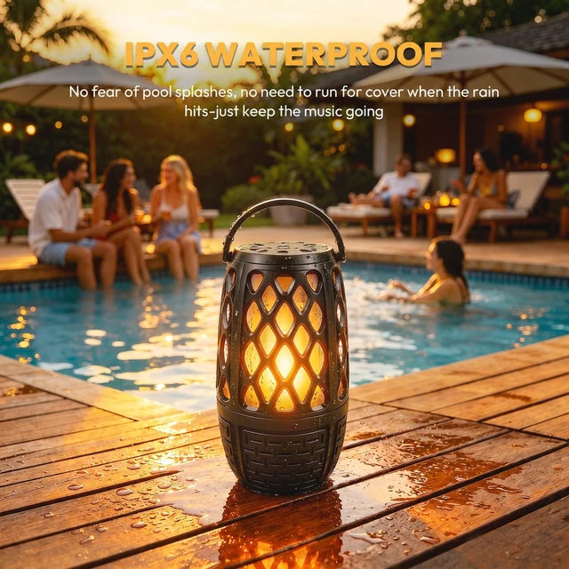 Alt view image 5 of 7 - Outdoor Speakers Bluetooth with Flame Lights, HD Stereo Sound & Waterproof Gadget Gifts for Men/Dad, Auto-Pairing, Multi-Sync Up to 100-Speaker, Portable for Party Patio Deck Porch Backyard RV, 2 Pack