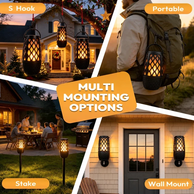 Alt view image 7 of 7 - Outdoor Speakers Bluetooth with Flame Lights, HD Stereo Sound & Waterproof Gadget Gifts for Men/Dad, Auto-Pairing, Multi-Sync Up to 100-Speaker, Portable for Party Patio Deck Porch Backyard RV, 2 Pack
