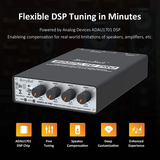 Alt view image 2 of 6 - Independent ADC & DAC ADAU1701 DSP Preamp Unbalanced 2 in 4 Out, 2.2/2.1 Digital Signal 2-Way Crossover, Sigmastudio and PC UI Control for EQ and Bass Enhancement BDSP2.4U-Pro