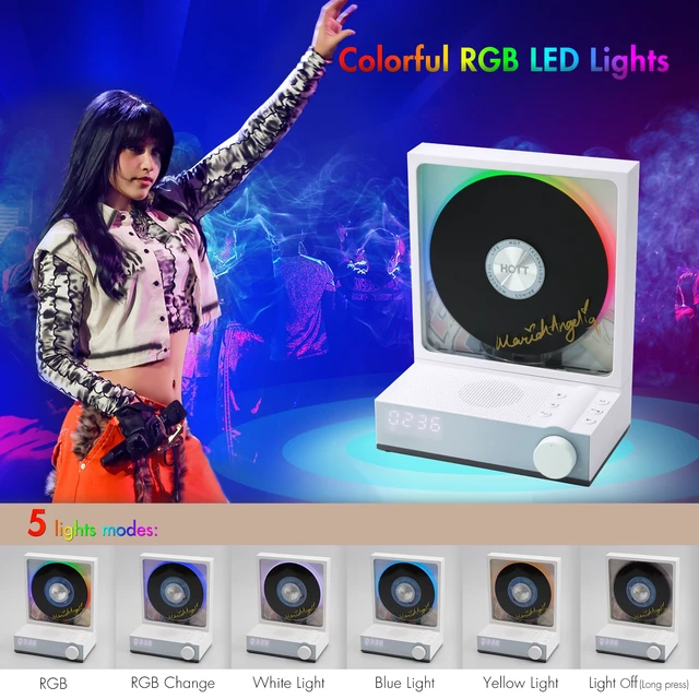 Alt view image 3 of 7 - HOTT Portable CD Player,Retro Bluetooth 5.3 CD Players for Home,Music Player with HiFi Speaker,4000mAh Recheageable/Remote Contro/RGB Night Light/Sleep Timer/U Disk/Micro SD/AUX (White-A)