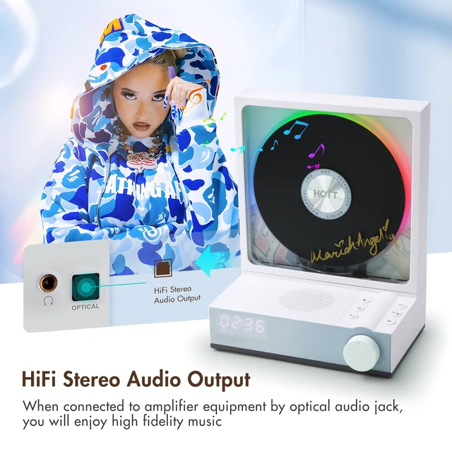 Alt view image 4 of 7 - HOTT Portable CD Player,Retro Bluetooth 5.3 CD Players for Home,Music Player with HiFi Speaker,4000mAh Recheageable/Remote Contro/RGB Night Light/Sleep Timer/U Disk/Micro SD/AUX (White-A)
