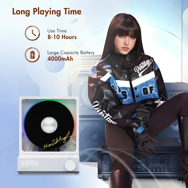 Alt view image 6 of 7 - HOTT Portable CD Player,Retro Bluetooth 5.3 CD Players for Home,Music Player with HiFi Speaker,4000mAh Recheageable/Remote Contro/RGB Night Light/Sleep Timer/U Disk/Micro SD/AUX (White-A)