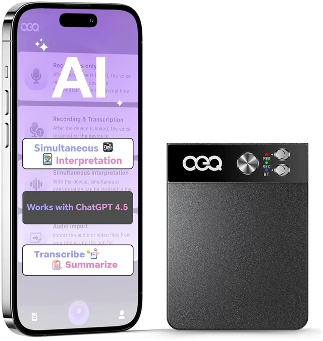 Main image of AI Voice Recorder with Simultaneous Interpretation & Real-timeTranscription,64GB AI Speech Processor Powered by ChatGPT with App Control for Business/Education/Interviews,Black