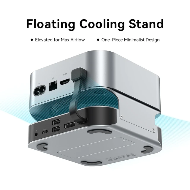 Alt view image 7 of 7 - for Mac mini M4 Dock, 10 in 1 Aluminum Stand for M4/M4 Pro with M.2 NVMe SSD Enclosure, 4K@240HZ/144HZ USB A 3.2, 10Gbps Transfer, USB C Extender, SD/TF Reader, Silver