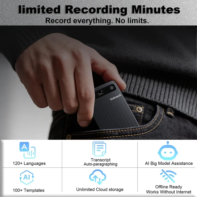 Alt view image 3 of 7 - AI Voice Recorder Unlimited Transcribe Summarize 64G Bluetooth Grey App Control, Auto Transcription Summaries, Support 120+ Laguages, Portable Recorder, Meetings, Calls, Lectures, Professionals