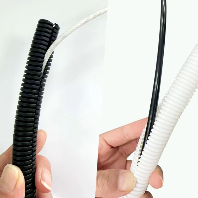 Alt view image 5 of 7 - 3/4 Inch x 50 Ft Split Wire Loom Tubing, Guard Convoluted Flex, Protective Split Cable Conduit, Flexible Wire Protector Tubing, Electrical Cord Cover,White
