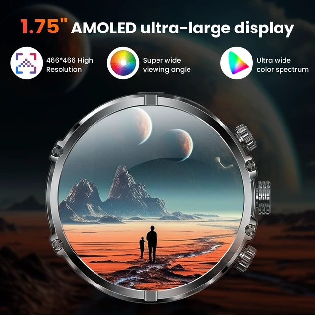 Alt view image 2 of 7 - Smart Watch, 1.75-Inch AMOLED Display, IP67 Waterproof SmartWatch for Men with Flashlight, Answer/Make Call Fitness Trackers, 120+ Sports Modes, Heart Rate Blood Oxygen, 620mAh 15 Days Battery