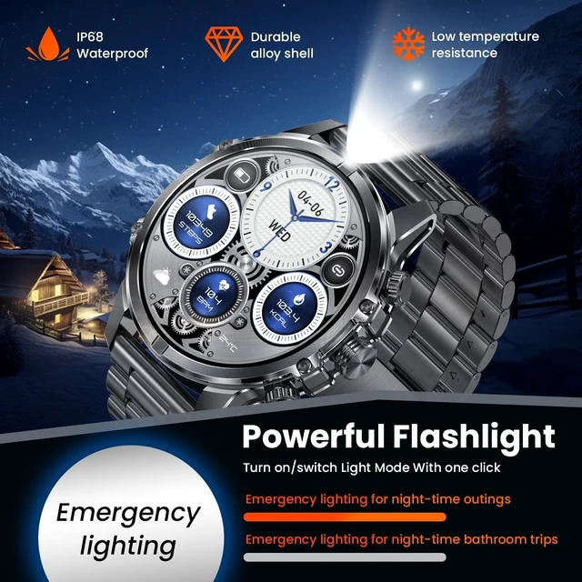 Alt view image 5 of 7 - Smart Watch, 1.75-Inch AMOLED Display, IP67 Waterproof SmartWatch for Men with Flashlight, Answer/Make Call Fitness Trackers, 120+ Sports Modes, Heart Rate Blood Oxygen, 620mAh 15 Days Battery