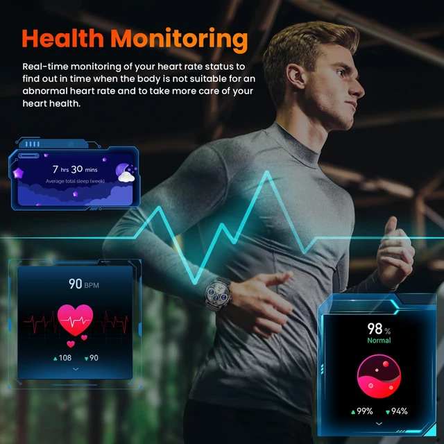 Alt view image 7 of 7 - Smart Watch, 1.75-Inch AMOLED Display, IP67 Waterproof SmartWatch for Men with Flashlight, Answer/Make Call Fitness Trackers, 120+ Sports Modes, Heart Rate Blood Oxygen, 620mAh 15 Days Battery